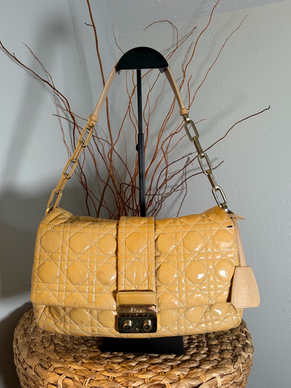 CHRISTIAN DIOR QUILTED LOCK FLAP SHOULDER BAG w/ DUST BAG